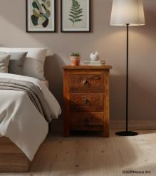SOLID RECLAIMED TEAK WOOD 3 DRAWER END TABLE /  BEDSIDE