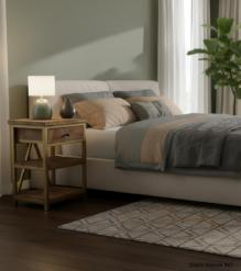 SOLID WOOD & IRON NIGHTSTAND / END TABLE