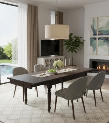 EXTENDABLE SOLID WOOD DINING TABLE W/ SELF-STORING EXTENSIONS