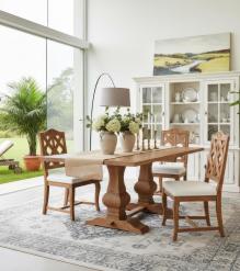 SOLID WOOD PEDESTAL EXTENSION DINING TABLE