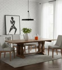 SOLID WOOD PEDESTAL EXTENSION DINING TABLE