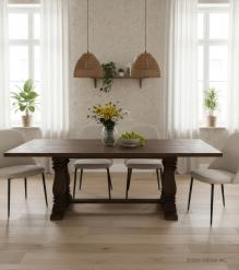 SOLID WOOD PEDESTAL EXTENSION DINING TABLE