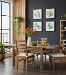 EXTENDABLE SOLID WOOD DINING TABLE W/ SELF-STORING EXTENSIONS