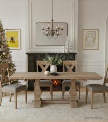SOLID WOOD PEDESTAL EXTENSION DINING TABLE