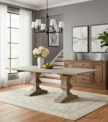 SOLID WOOD PEDESTAL EXTENSION DINING TABLE