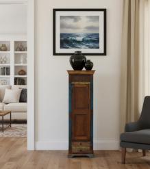 RECLAIMED CARVED TEAK STORAGE CABINET W/ 2 DRAWERS
