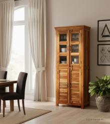 RECLAIMED TEAK 2 PC WOOD & GLASS CABINET