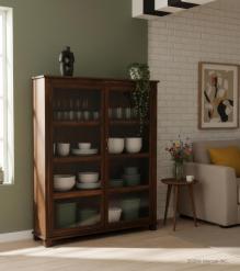 RECLAIMED TEAK WOOD & GLASS STORAGE DISPLAY CABINET