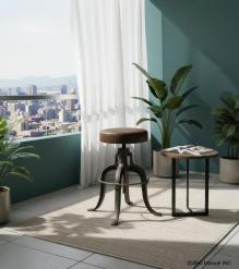 ADJUSTABLE HEIGHT IRON & LEATHER STOOL