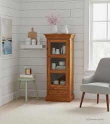 SOLID RECLAIMED TEAK WOOD & GLASS DISPLAY CABINET W/ 1 DRAWER