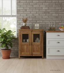 RECLAIMED TEAK & GLASS STORAGE DISPLAY CABINET