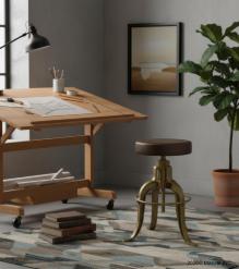 ADJUSTABLE HEIGHT IRON & LEATHER STOOL