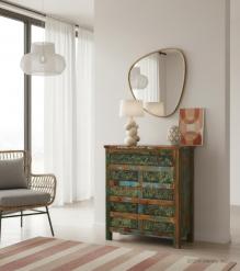 SOLID RECLAIMED TEAK WOOD & DISTRESSED METAL 9 DRAWER DRESSER CHEST BUREAU