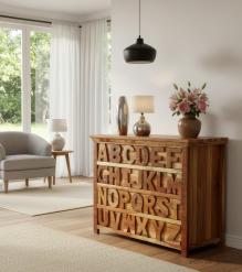 SOLID RECLAIMED TEAK WOOD "ABC" DRESSER BUREAU