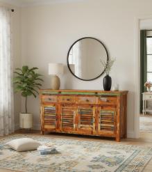 SOLID RECLAIMED TEAK WOOD SIDEBOARD SERVER CONSOLE W/ 4 DRAWERS & 4 DOORS