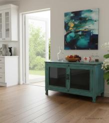 SOLID RECLAIMED TEAK & GLASS CABINET SIDEBOARD