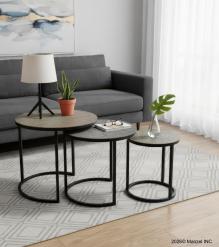 3 NESTING SOLID WOOD & IRON TABLES
