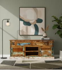SOLID RECLAIMED TEAK WOOD SIDEBOARD CONSOLE W/ DRAWERS & DOORS