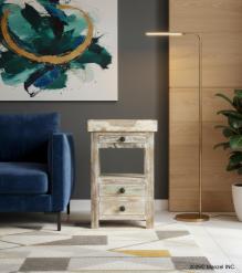SOLID RECLAIMED TEAK WOOD 3 DRAWER END TABLE / NIGHTSTAND