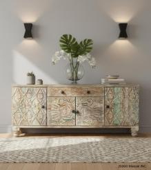 SOLID HAND CARVED RECLAIMED TEAK WOOD SIDEBOARD CONSOLE 