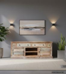 SOLID RECLAIMED TEAK WOOD MEDIA CABINET 4 DRAWERS & 2 DOORS