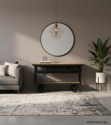 SOLID IRON & WOOD CONSOLE TROLLEY ON WHEELS