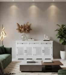 HAND CARVED WOOD 4 DOOR 3 DRAWER SIDEBOARD