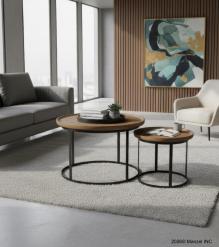 SET OF 2 SOLID WOOD & IRON END TABLES