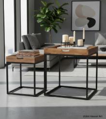 SET OF 2 WOOD & METAL SIDE TABLES