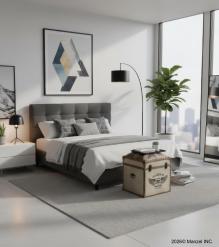 Canvas, Leather + Wood Storage Ottoman