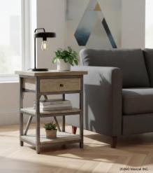 SOLID WOOD & IRON NIGHTSTAND / END TABLE