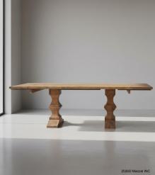 SOLID WOOD PEDESTAL EXTENSION DINING TABLE