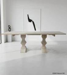 SOLID WOOD PEDESTAL EXTENSION DINING TABLE