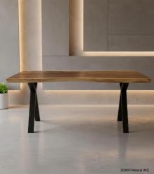 LIVE EDGE SOLID SUAR WOOD TABLE W/ METAL BASE