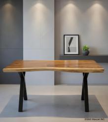 LIVE EDGE SOLID SUAR WOOD TABLE W/ METAL BASE 