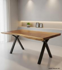 LIVE EDGE SOLID SUAR WOOD TABLE W/ METAL BASE