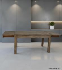 EXTENDABLE SOLID WOOD DINING TABLE W/ SELF-STORING EXTENSIONS