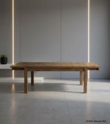 EXTENDABLE SOLID WOOD DINING TABLE W/ SELF-STORING EXTENSIONS