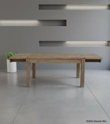 EXTENDABLE SOLID WOOD DINING TABLE W/ SELF-STORING EXTENSIONS