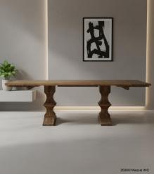 SOLID WOOD PEDESTAL EXTENSION DINING TABLE