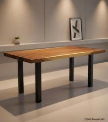 LIVE EDGE SOLID SUAR WOOD TABLE W/ METAL BASE
