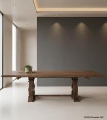 SOLID WOOD PEDESTAL EXTENSION DINING TABLE