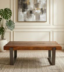 SOLID THICK RECLAIMED TEAK WOOD & IRON COFFEE TABLE