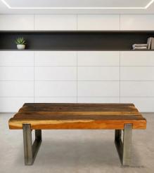 SOLID THICK RECLAIMED TEAK COFFEE TABLE W/ METAL BASE