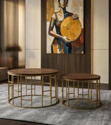 SET OF 2 SOLID WOOD & METAL TABLES