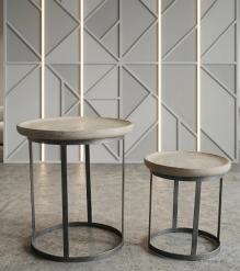 SET OF 2 STACKING SIDE TABLES WOOD & IRON