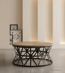 ROUND SOLID WOOD & IRON COFFEE TABLE