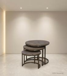 SET OF 3 NESTING SOLID WOOD & IRON TABLES