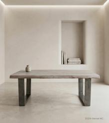 SOLID LIVE EDGE WOOD COFFEE TABLE W/ METAL BASE