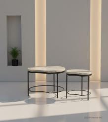 SET OF 2 SOLID WOOD & IRON TABLES